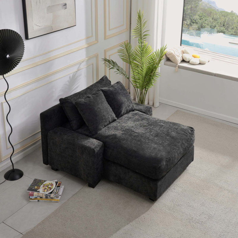 Modern Luxury Sofa Couch for Living Room Quality Chenille Upholstery Sleeper Sofa Bed Daybed Latitude Run Upholstery Color Black